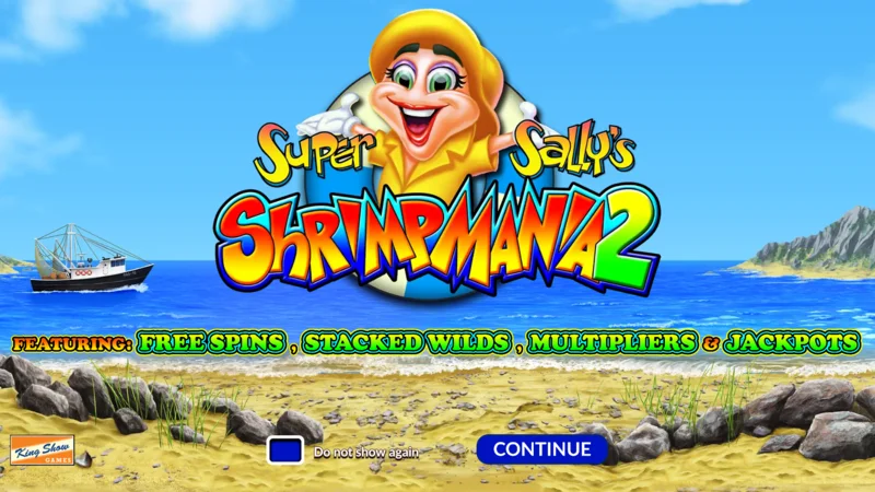 Super Sally's Shrimpmania 2 - màn hình chính với cuộn 5x4 và mạng lưới 40 đường trả thưởng